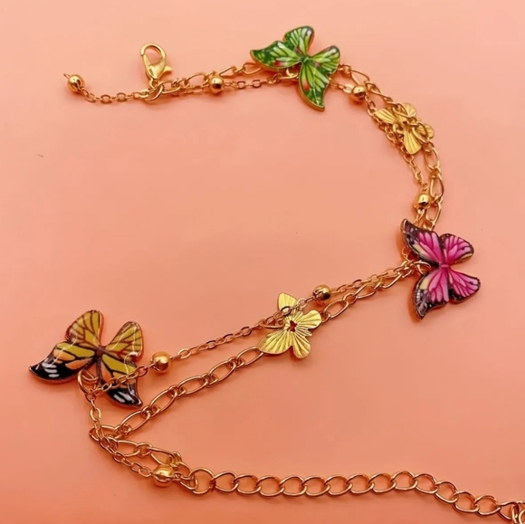 Boho Butterfly Layered Ankle Bracelet - Picture 2 of 8